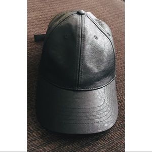 Black, leather ball cap